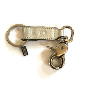 Coach silver metallic leather keychain
